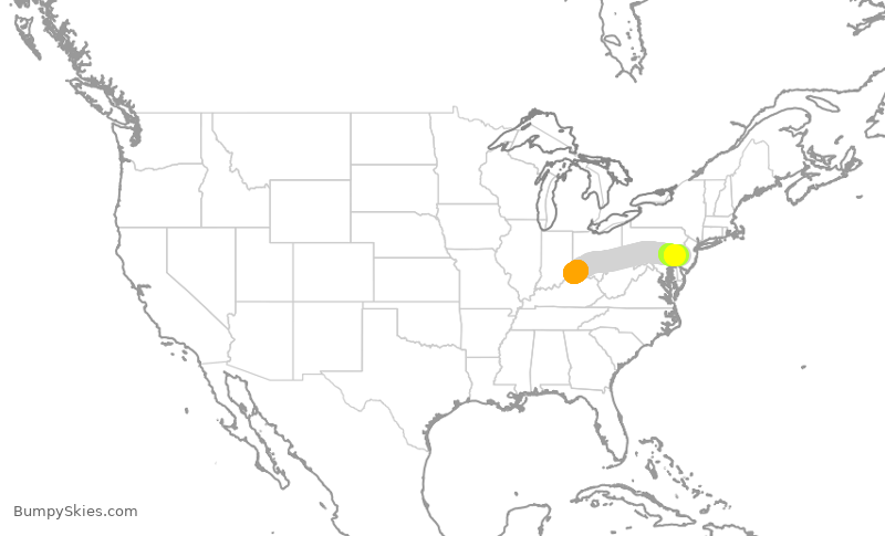 Turbulence forecast map for JIA5396, CVG to PHL