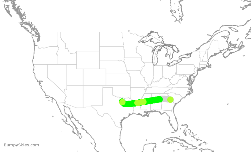 Turbulence forecast map for JIA5400, AGS to DFW