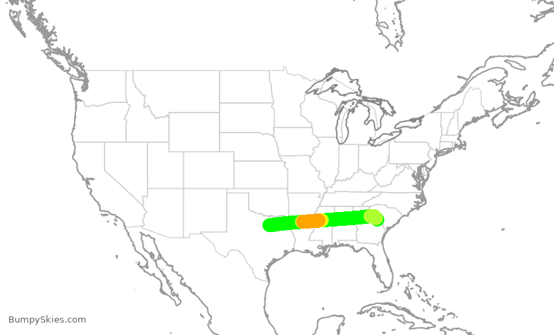 Turbulence forecast map for JIA5400, DFW to AGS
