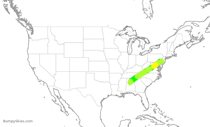 Turbulence forecast map for JIA5402, PHL to BHM