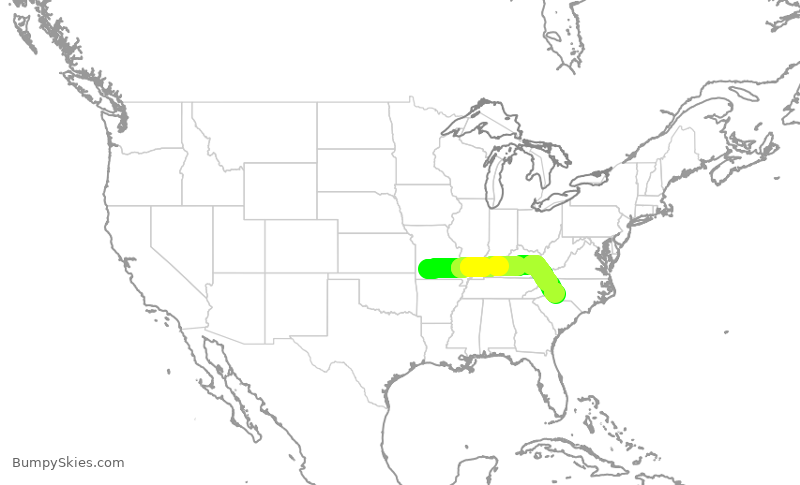 Turbulence forecast map for JIA5405, SGF to CLT