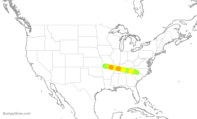 Turbulence forecast map for JIA5407, CLT to SGF