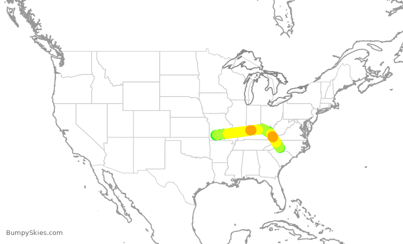 Turbulence forecast map for JIA5407, SGF to CLT