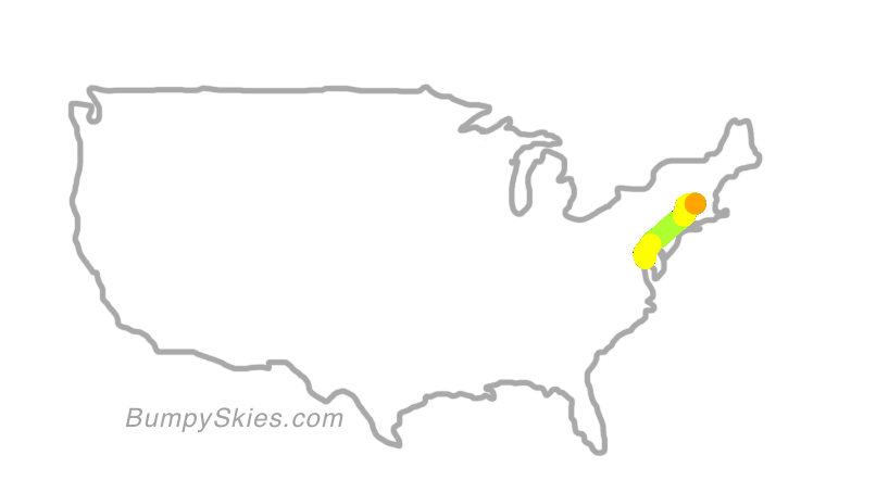 Map of continental US with illustrated flight path and turbulence forecast (described in text below)