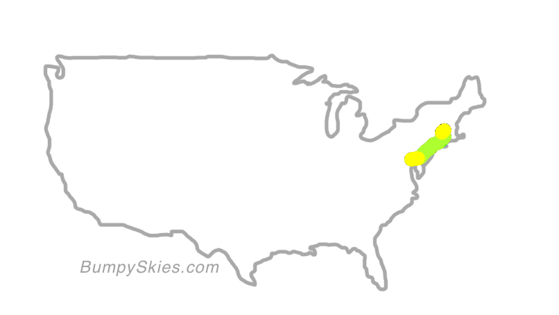 Map of continental US with illustrated flight path and turbulence forecast (described in text below)