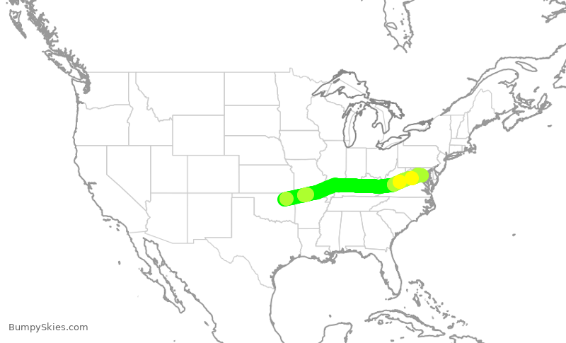 Turbulence forecast map for JIA5412, TUL to DCA