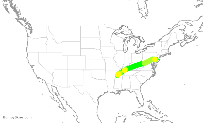 Turbulence forecast map for JIA5415, PHL to MEM
