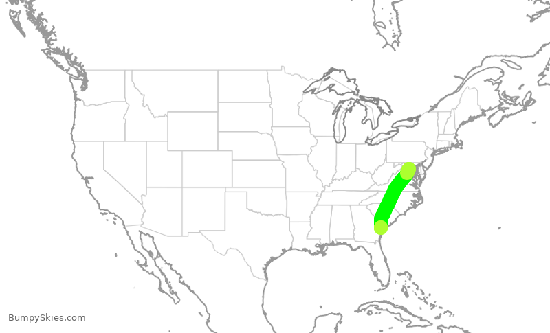 Turbulence forecast map for JIA5418, DCA to SAV