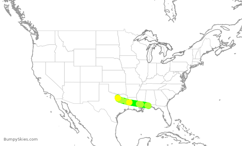 Turbulence forecast map for JIA5420, PNS to DFW