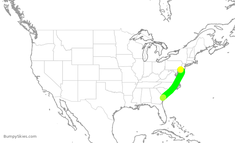 Turbulence forecast map for JIA5420, SAV to PHL