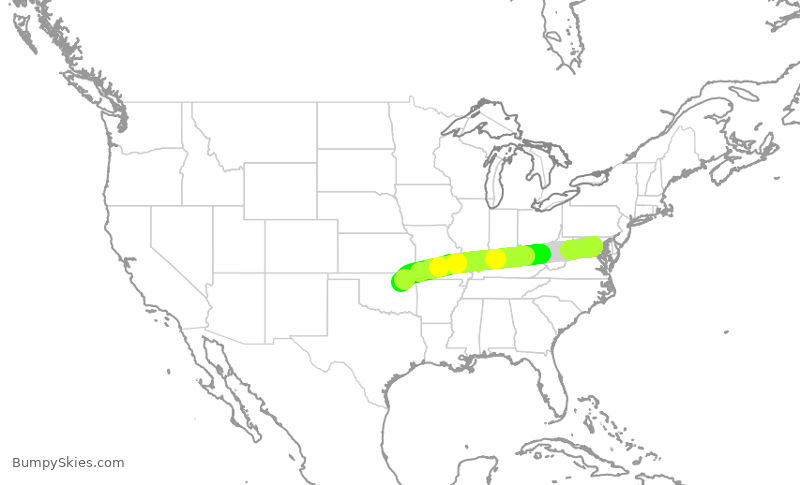 Turbulence forecast map for JIA5423, DCA to TUL