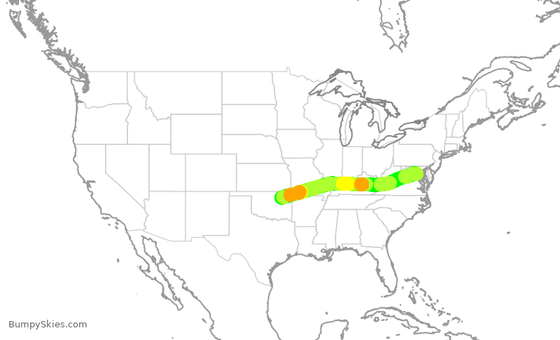 Turbulence forecast map for JIA5423, TUL to DCA