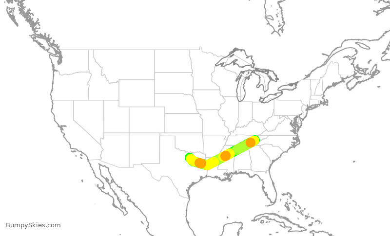 Turbulence forecast map for JIA5425, TYS to DFW