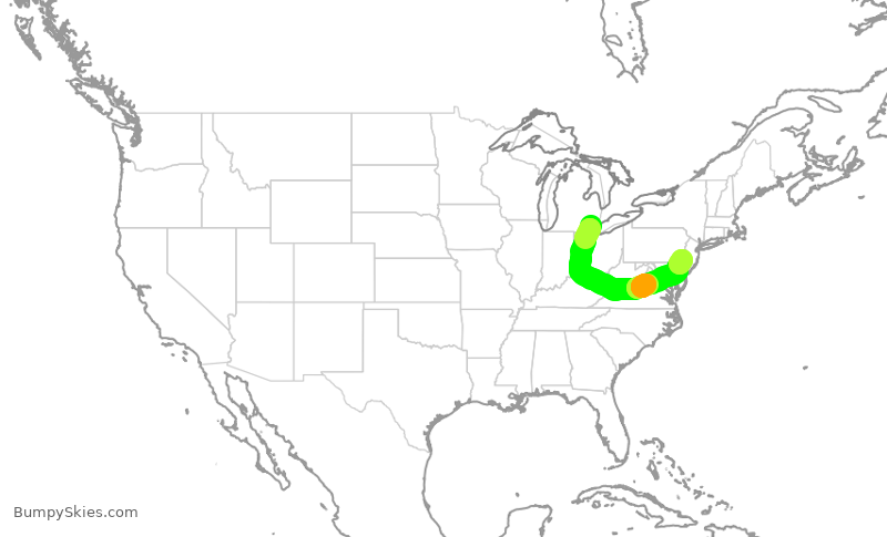 Turbulence forecast map for JIA5427, DTW to PHL