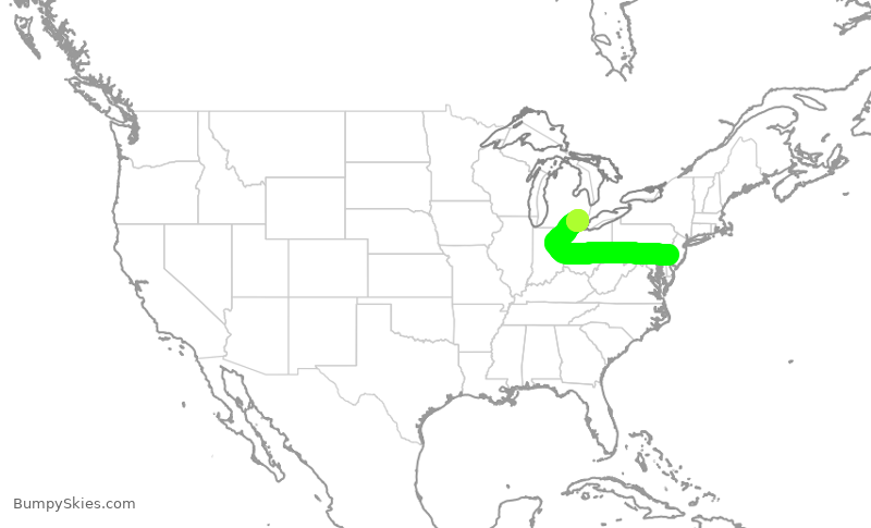 Turbulence forecast map for JIA5427, PHL to DTW