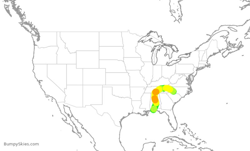 Turbulence forecast map for JIA5429, CLT to PNS
