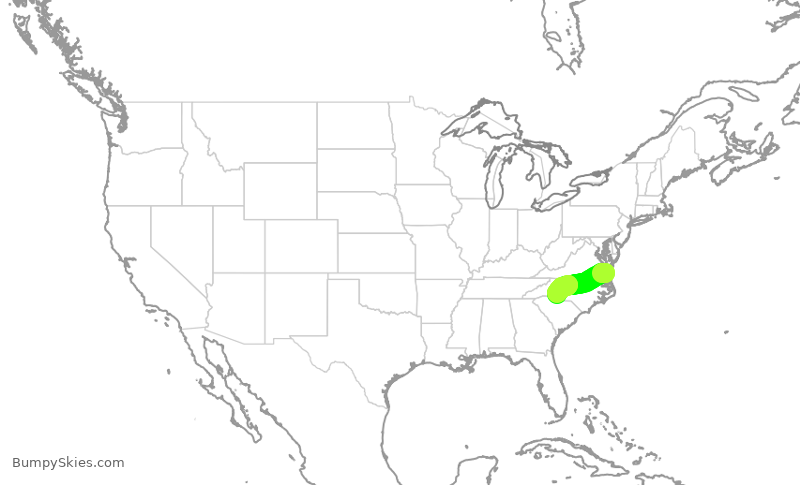 Turbulence forecast map for JIA5430, ORF to CLT