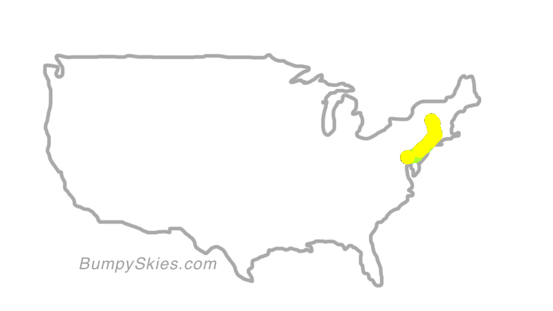 Map of continental US with illustrated flight path and turbulence forecast (described in text below)