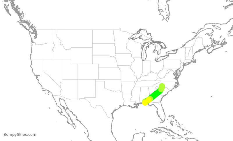 Turbulence forecast map for JIA5439, CLT to VPS