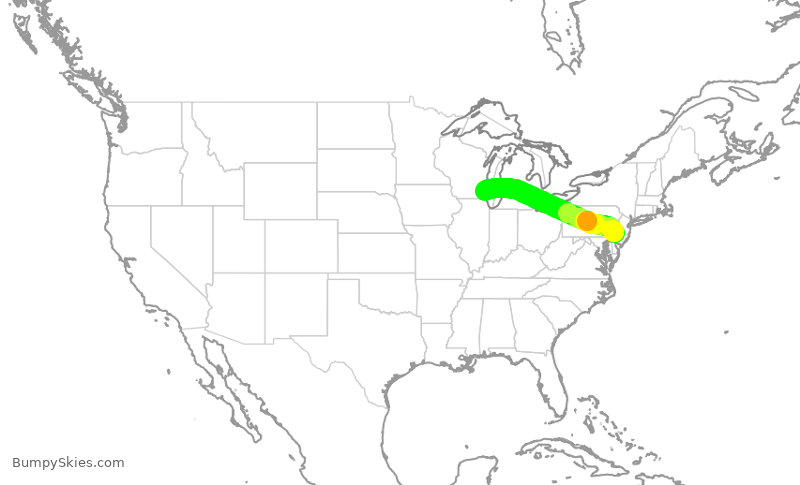 Turbulence forecast map for JIA5439, PHL to MKE