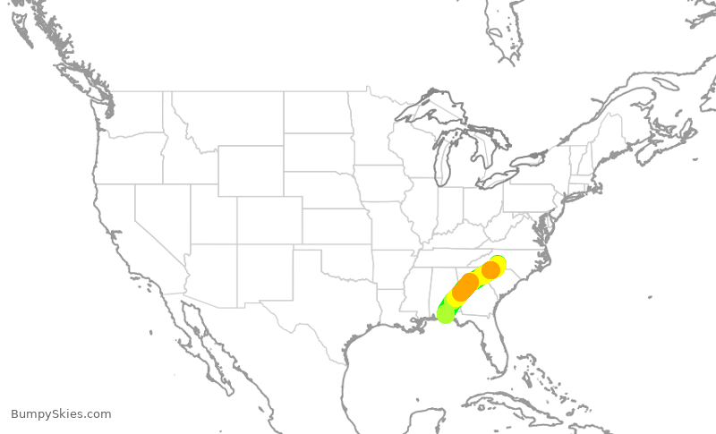 Turbulence forecast map for JIA5439, VPS to CLT