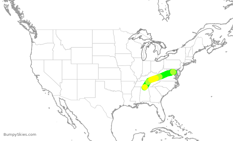 Turbulence forecast map for JIA5442, HSV to DCA