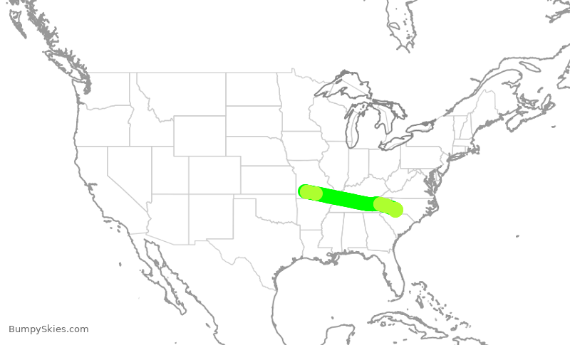 Turbulence forecast map for JIA5443, SGF to CLT