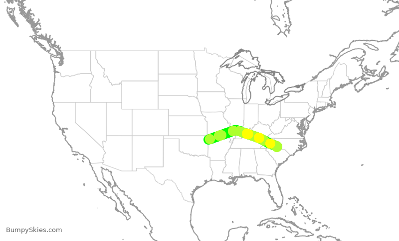 Turbulence forecast map for JIA5444, XNA to CLT