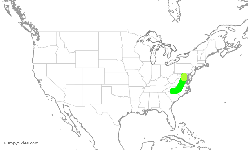 Turbulence forecast map for JIA5447, CLT to IAD