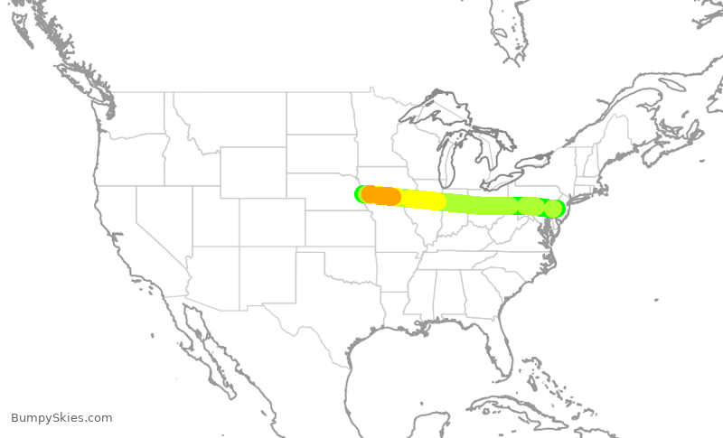 Turbulence forecast map for JIA5448, OMA to PHL