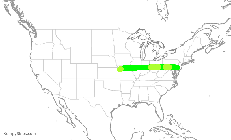 Turbulence forecast map for JIA5449, PHL to MCI