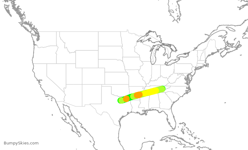 Turbulence forecast map for JIA5453, DFW to TYS