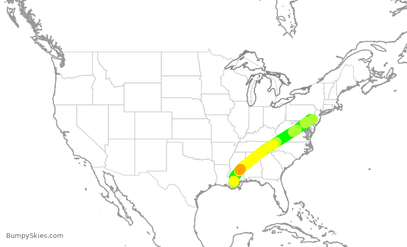 Turbulence forecast map for JIA5454, PHL to MSY