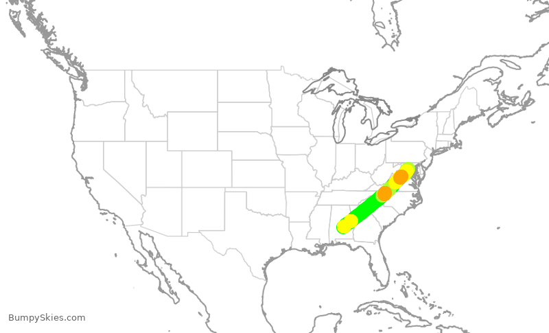 Turbulence forecast map for JIA5455, DCA to MGM