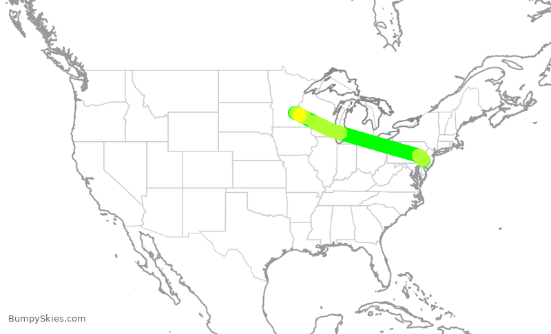 Turbulence forecast map for JIA5455, PHL to MSP