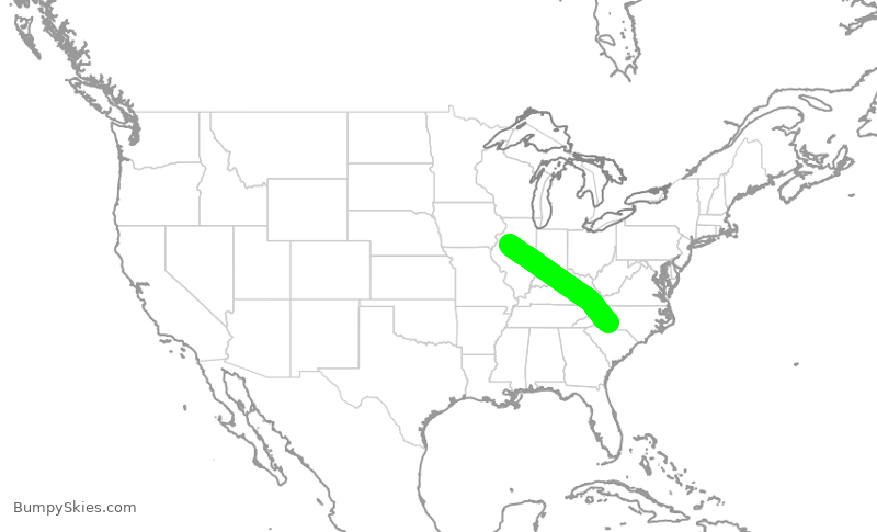 Turbulence forecast map for JIA5460, CLT to PIA