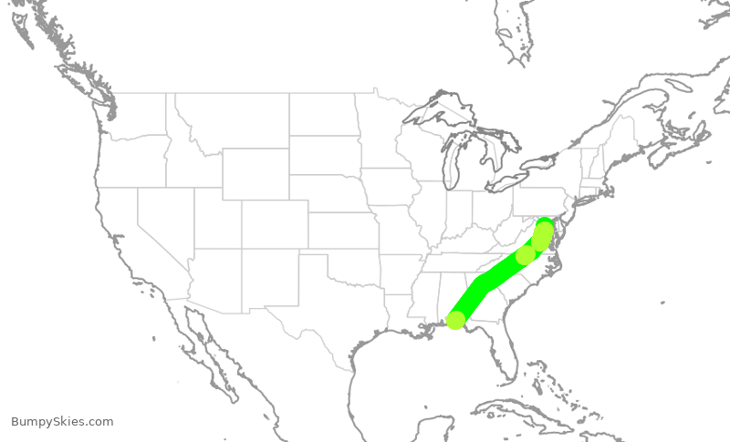 Turbulence forecast map for JIA5461, VPS to DCA