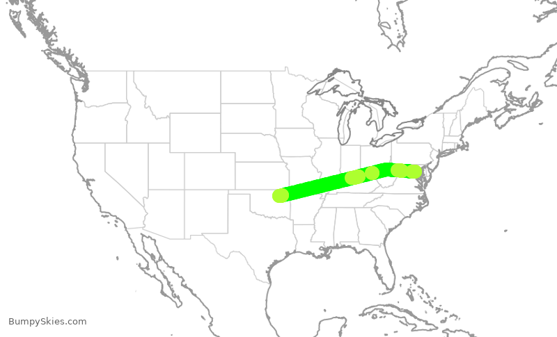 Turbulence forecast map for JIA5463, DCA to TUL