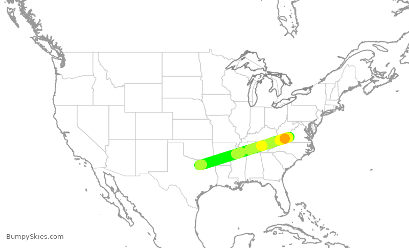 Turbulence forecast map for JIA5466, DFW to ROA