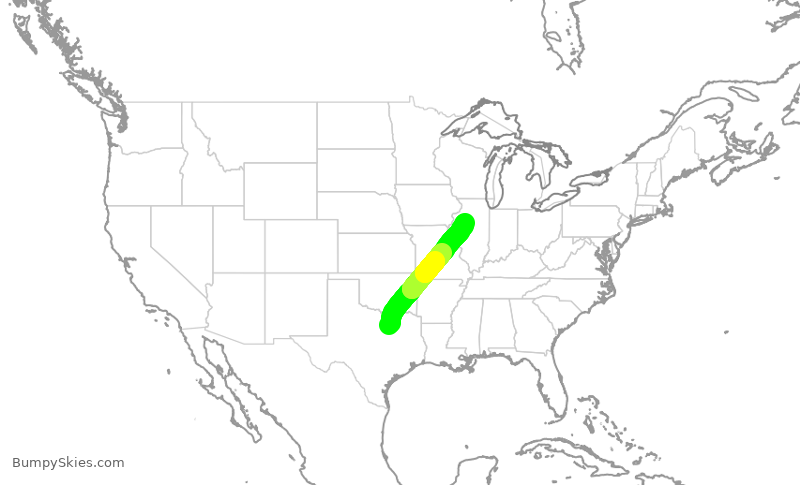 Turbulence forecast map for JIA5468, DFW to PIA