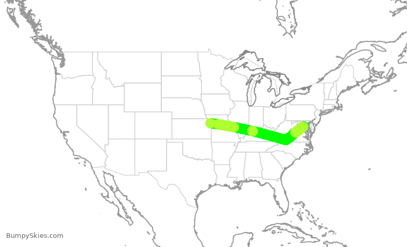 Turbulence forecast map for JIA5472, MCI to DCA