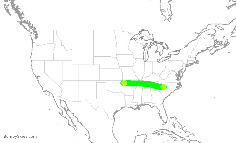 Turbulence forecast map for JIA5475, CLT to XNA