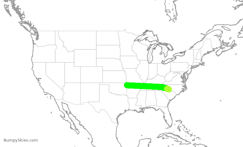 Turbulence forecast map for JIA5475, XNA to CLT
