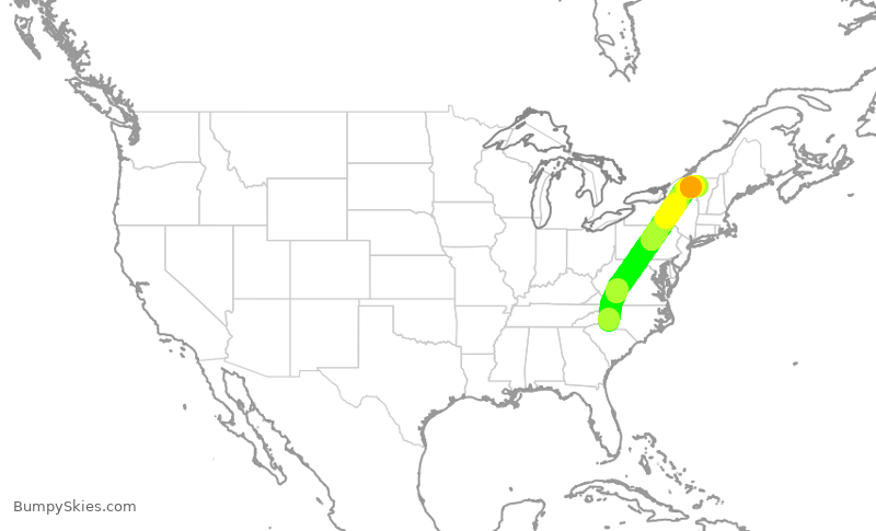 Turbulence forecast map for JIA5476, CLT to BTV