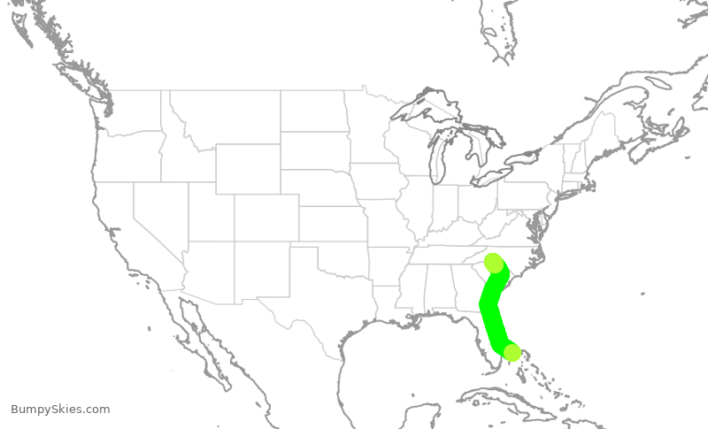 Turbulence forecast map for JIA5477, YGF to CLT
