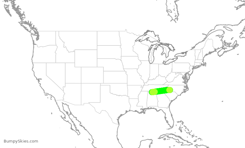 Turbulence forecast map for JIA5485, CLT to HSV