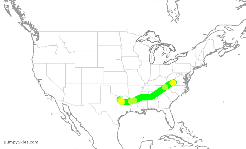 Turbulence forecast map for JIA5489, ROA to DFW