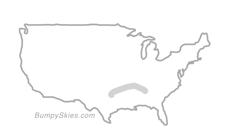 Map of continental US with illustrated flight path and turbulence forecast (described in text below)
