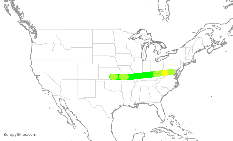 Turbulence forecast map for JIA5500, DCA to ICT