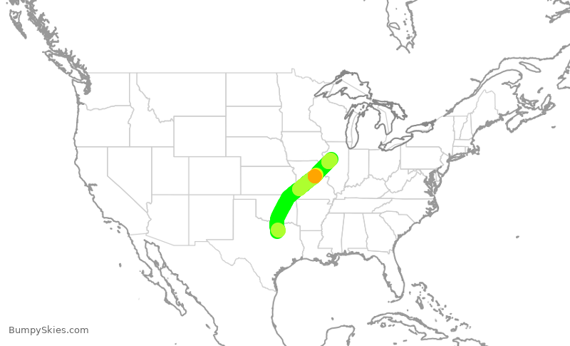 Turbulence forecast map for JIA5500, DFW to PIA